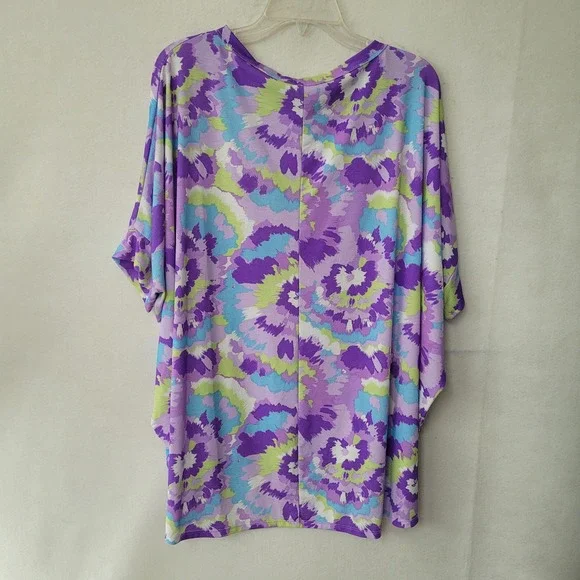 Dear‎ Scarlett Womens Top Purple Blue Green Abstract Short Dolman Sleeve Size M - Picture 6 of 9